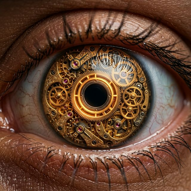 Human eye in close-up with neural patterns