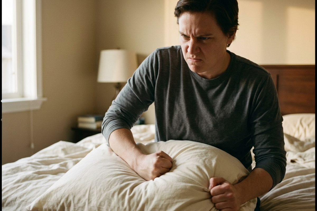 Punching a pillow while still feeling angry