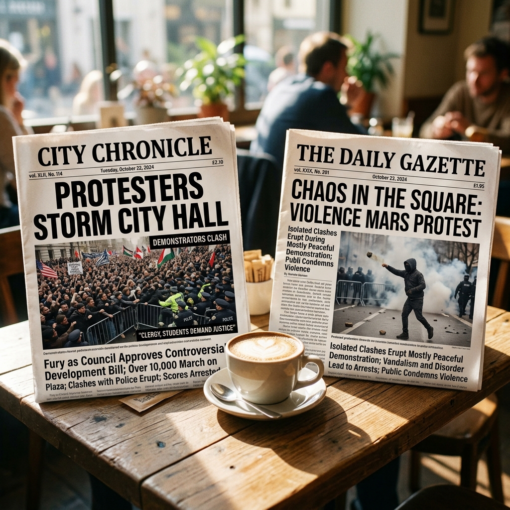 Two newspapers presenting the same event with different framing