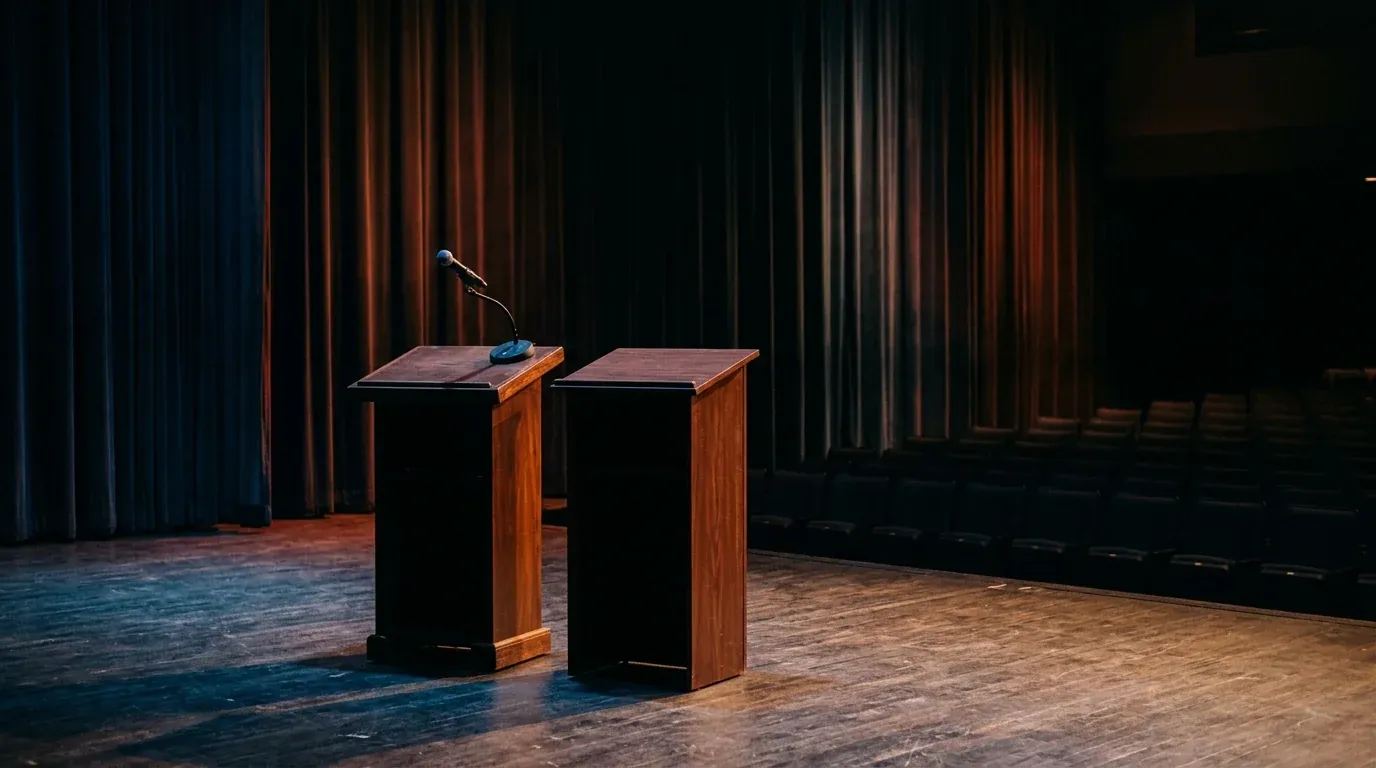 Two lecterns on an empty stage