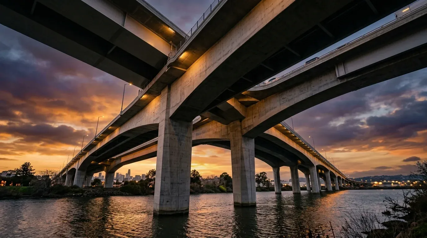 A newly built bridge seen from below