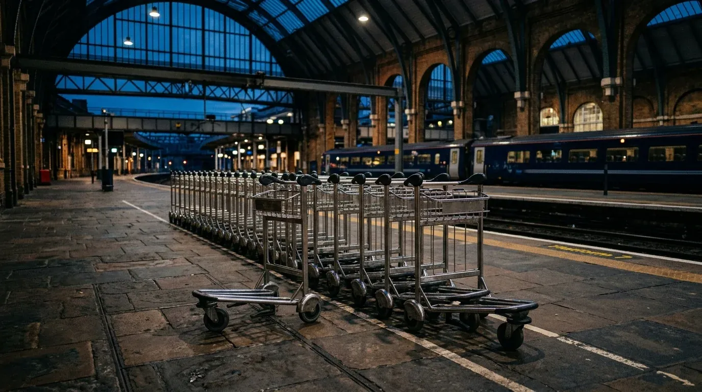 Empty trolleys queued in perfect order