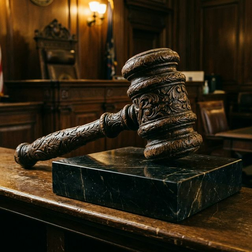 Neoclassical courthouse with stone columns at twilight