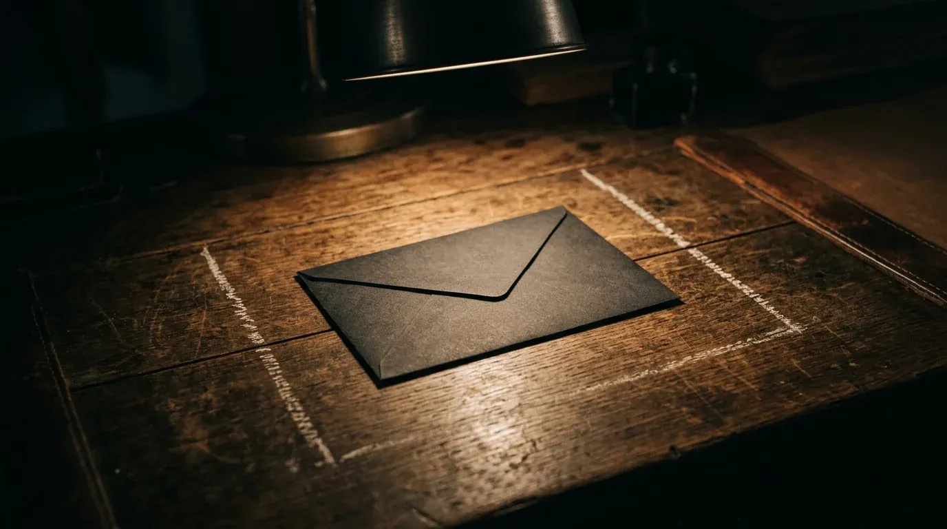 A pay envelope sitting between two widely spaced marks